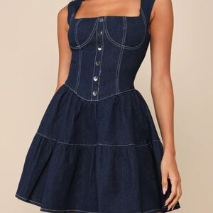 Dark Wash Denim Tiered Bustier Mini Dress